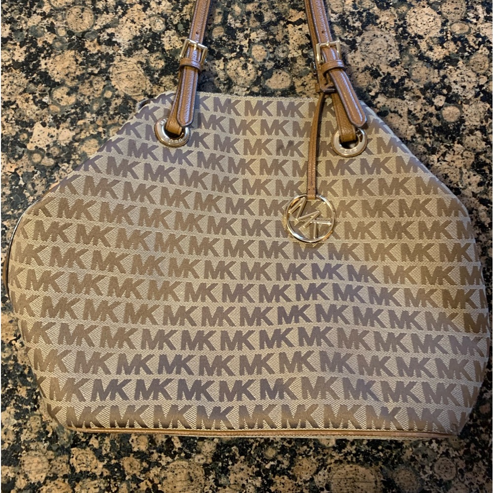 Michael Kors canvas bag with leather and gold accents